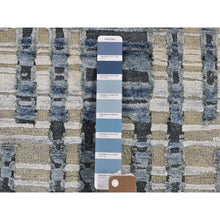 Load image into Gallery viewer, 2&#39;6&quot;x10&#39;4&quot; Blue Pure Silk and Textured Wool Wide Runner Zigzag with Graph Design Hand Knotted Oriental Rug FWR399192
