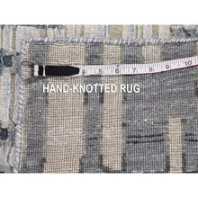 Load image into Gallery viewer, 2&#39;6&quot;x10&#39;4&quot; Blue Pure Silk and Textured Wool Wide Runner Zigzag with Graph Design Hand Knotted Oriental Rug FWR399192