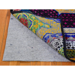 4'1"x12'3" Sari Silk with Textured Wool Mamluk Design Colorful Hand Knotted Runner Oriental Rug FWR399264