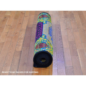 4'1"x12'3" Sari Silk with Textured Wool Mamluk Design Colorful Hand Knotted Runner Oriental Rug FWR399264