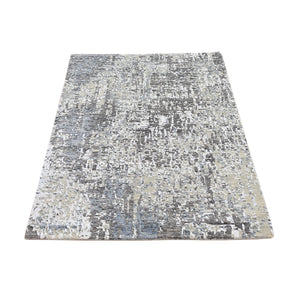 3'1"x5' Gray Abstract Design Wool Denser Weave Persian Knot Hand Knotted Mat Oriental Rug FWR399270