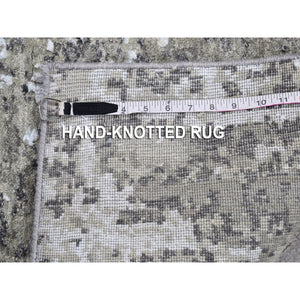 2'6"x12' Wool Denser Weave Gray Persian Knot with Abstract Design Hand Knotted Oriental Rug FWR399288