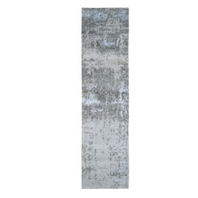Load image into Gallery viewer, 2&#39;5&quot;x10&#39;3&quot; Denser Weave Persian Knot with Abstract Design Wool Gray Hand Knotted Runner Oriental Rug FWR399318