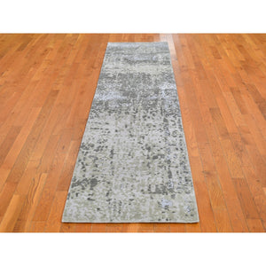 2'5"x10'3" Denser Weave Persian Knot with Abstract Design Wool Gray Hand Knotted Runner Oriental Rug FWR399318