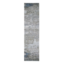 Load image into Gallery viewer, 2&#39;6&quot;x10&#39;6&quot; Abstract Design Wool and Silk Hi-Low Pile Gray Denser Weave Hand Knotted Runner Oriental Rug FWR399336