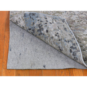 2'6"x10'6" Abstract Design Wool and Silk Hi-Low Pile Gray Denser Weave Hand Knotted Runner Oriental Rug FWR399336