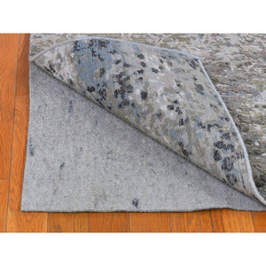 2'6"x10'6" Abstract Design Wool and Silk Hi-Low Pile Gray Denser Weave Hand Knotted Runner Oriental Rug FWR399336