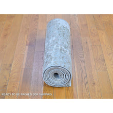 Load image into Gallery viewer, 2&#39;6&quot;x10&#39;6&quot; Abstract Design Wool and Silk Hi-Low Pile Gray Denser Weave Hand Knotted Runner Oriental Rug FWR399336