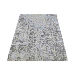 3'x5'2" Gray Persian Knot with Abstract Design Wool Denser Weave Hand Knotted Oriental Rug FWR399408