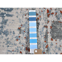 Load image into Gallery viewer, 2&#39;6&quot;x10&#39;2&quot; Light Blue Abstract Design Wool and Silk Denser Weave Hand Knotted Runner Oriental Rug FWR399420