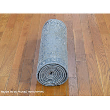 Load image into Gallery viewer, 2&#39;6&quot;x10&#39;2&quot; Light Blue Abstract Design Wool and Silk Denser Weave Hand Knotted Runner Oriental Rug FWR399420