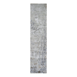 2'5"x10'2" Gray Persian Knot with Abstract Design Wool Denser Weave Hand Knotted Runner Oriental Rug FWR399480
