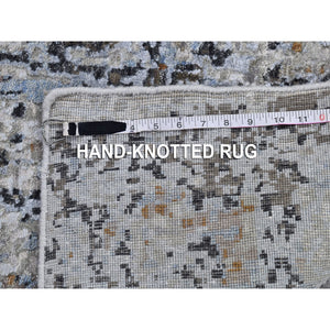 2'5"x10'2" Gray Persian Knot with Abstract Design Wool Denser Weave Hand Knotted Runner Oriental Rug FWR399480