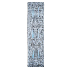 Load image into Gallery viewer, 2&#39;7&quot;x10&#39;1&quot; Charcoal Black Cypress Tree Design Silk with Textured Wool Hand Knotted Runner Oriental Rug FWR399498