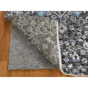 2'7"x10'1" Charcoal Black Cypress Tree Design Silk with Textured Wool Hand Knotted Runner Oriental Rug FWR399498