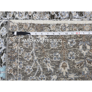 2'7"x10'1" Charcoal Black Cypress Tree Design Silk with Textured Wool Hand Knotted Runner Oriental Rug FWR399498