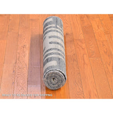 Load image into Gallery viewer, 2&#39;6&quot;x8&#39;3&quot; Blue Pure Silk and Textured Wool Wide Runner Zigzag with Graph Design Hand Knotted Oriental Rug FWR399510