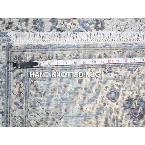 2'6"x8' Ivory Distressed Oushak Pure Silk with Textured Wool Runner Hand Knotted Oriental Rug FWR399528