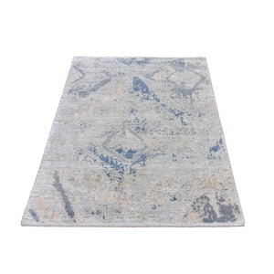 3'x5'5" Ivory Large Elements with Pastels Modern Silk with Textured Wool Hand Knotted Oriental Rug FWR399534