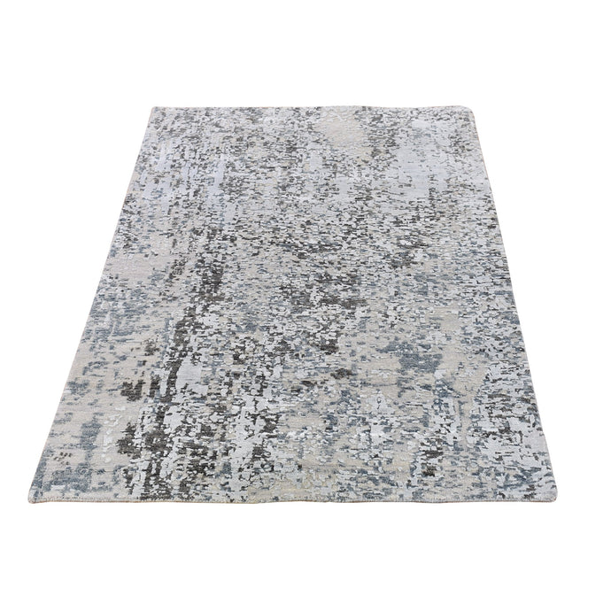3'x5' Silver Wool Persian Knot Denser Weave Abstract Design Hand Knotted Oriental Rug FWR399546