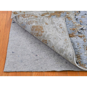 2'10"x5'1" Abstract Design Wool and Silk Hi-Low Pile Denser Weave Hand Knotted Gray Oriental Rug FWR399552