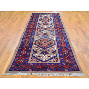 4'1"x12'8" Brown Antique Persian Serab Camel Hair Galley Wide Runner Geometric Patter Natural Wool Hand Knotted Oriental Rug FWR399582