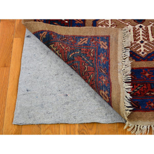 4'1"x12'8" Brown Antique Persian Serab Camel Hair Galley Wide Runner Geometric Patter Natural Wool Hand Knotted Oriental Rug FWR399582