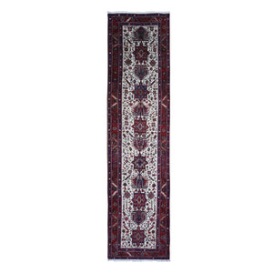3'4"x13'8" Vintage Persian Karajeh Full Pile Excellent Condition Ivory Natural Wool Hand Knotted Runner Oriental Rug FWR399612