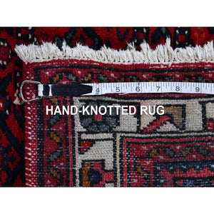 2'8"x13'3" Hand Knotted Red Vintage Persian Hamadan Hussainabad Natural Wool Runner Oriental Rug FWR399630