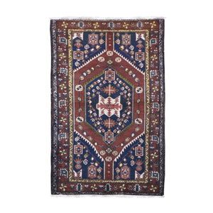 4'4"x6'6" Vintage Persian Hamadan Brown Excellent Condition Tribal Weaving Natural Wool Hand Knotted Clean Oriental Rug FWR399744