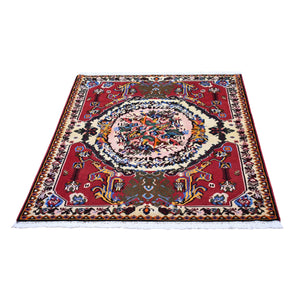 3'7"x5' New Persian Karabakh with a Flower Bouquet Hand Knotted Excellent Condition Natural Wool Clean Oriental Rug FWR399768