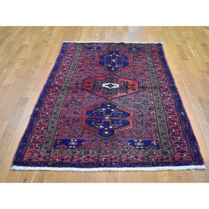 4'3"x7' Burnt Brick Color Vintage Persian Hamadan Excellent Condition Pure Wool Hand Knotted Oriental Rug FWR399804
