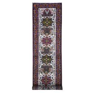 3'3"x12'2" Green Medallions with Burnt Orange Border Vintage Persian Karajeh Excellent Condition Pure Wool Hand Knotted Runner Oriental Rug FWR399870