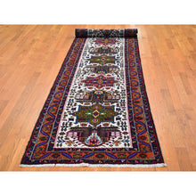 Load image into Gallery viewer, 3&#39;3&quot;x12&#39;2&quot; Green Medallions with Burnt Orange Border Vintage Persian Karajeh Excellent Condition Pure Wool Hand Knotted Runner Oriental Rug FWR399870
