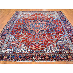 8'3"x11'3" Brick Red Antique Persian Heriz Shiny and Vivid Colors Natural Wool Good Condition Hand Knotted Clean Oriental Rug FWR399966