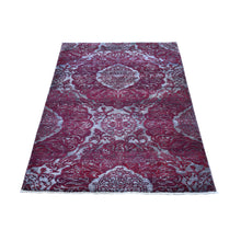 Load image into Gallery viewer, 3&#39;2&quot;x5&#39;7&quot; Nepali Wool and Silk Large Lotus Flower Design Hand Knotted Burgundy Red Oriental Rug FWR399978