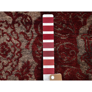 3'2"x5'7" Nepali Wool and Silk Large Lotus Flower Design Hand Knotted Burgundy Red Oriental Rug FWR399978