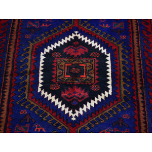 4'6"x6'8" Red New Persian Hamadan Organic Wool Geometric Medallion Design Hand Knotted Oriental Rug FWR400032