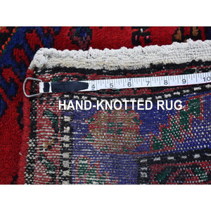 4'6"x6'8" Red New Persian Hamadan Organic Wool Geometric Medallion Design Hand Knotted Oriental Rug FWR400032