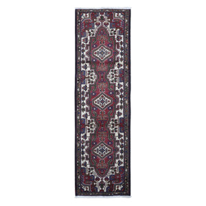 2'8"x9'3" Vintage Persian Bakhtiar with Triple Medallion Design Cherry Red Natural Wool Clean Hand Knotted Oriental Rug FWR400062