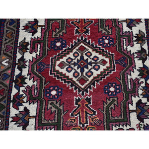 2'8"x9'3" Vintage Persian Bakhtiar with Triple Medallion Design Cherry Red Natural Wool Clean Hand Knotted Oriental Rug FWR400062