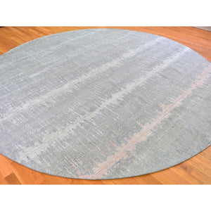 12'x12' Cardiac Design with Pastel Colors Round Textured Wool and Pure Silk Hand Knotted Oriental Rug FWR400200
