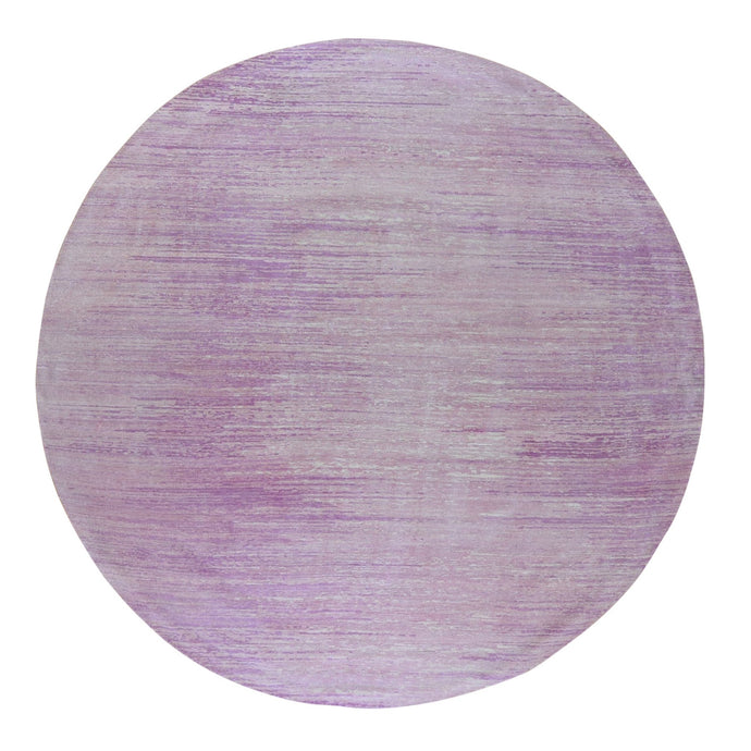 9'x9' Pink Zero Pile Organic Wool Only Horizontal Ombre Design Hand Knotted Round Oriental Rug FWR400212