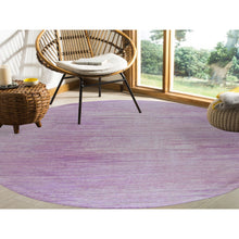 Load image into Gallery viewer, 9&#39;x9&#39; Pink Zero Pile Organic Wool Only Horizontal Ombre Design Hand Knotted Round Oriental Rug FWR400212