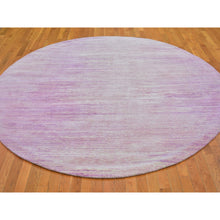 Load image into Gallery viewer, 9&#39;x9&#39; Pink Zero Pile Organic Wool Only Horizontal Ombre Design Hand Knotted Round Oriental Rug FWR400212