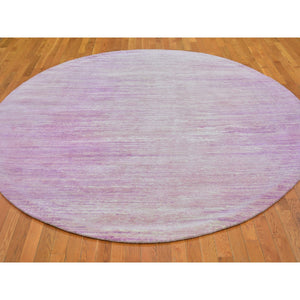 9'x9' Pink Zero Pile Organic Wool Only Horizontal Ombre Design Hand Knotted Round Oriental Rug FWR400212