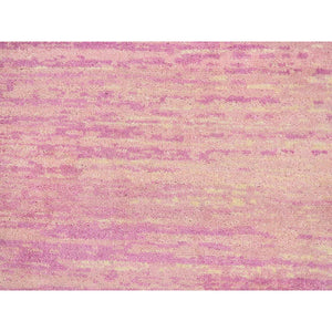 9'x9' Pink Zero Pile Organic Wool Only Horizontal Ombre Design Hand Knotted Round Oriental Rug FWR400212