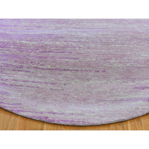 9'x9' Pink Zero Pile Organic Wool Only Horizontal Ombre Design Hand Knotted Round Oriental Rug FWR400212
