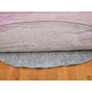 9'x9' Pink Zero Pile Organic Wool Only Horizontal Ombre Design Hand Knotted Round Oriental Rug FWR400212
