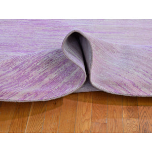 7'x7' Pink Thick and Plush Organic Wool Only Horizontal Ombre Design Hand Knotted Round Oriental Rug FWR400230